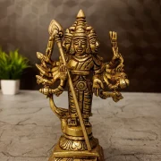 Handcrafted Brass Six Face Murugan Idol 5.5 Inch | Antique Arumugam Murugan Statue for Pooja, Temple & Home Décor