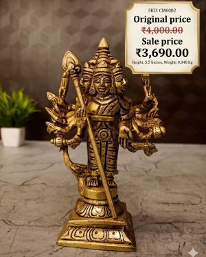 Handcrafted Brass Six Face Murugan Idol 5.5 Inch | Antique Arumugam Murugan Statue for Pooja, Temple & Home Décor