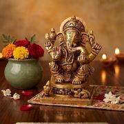 Antique Brass Ganesha Idol with Square Base 3 Inch