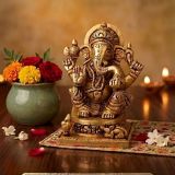 Antique Brass Ganesha Idol with Square Base 3 Inch