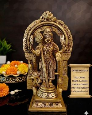 Brass Thiruvachi Murugan Idol 6.5 Inch – Premium Lord Murugan Statue for Home Temple Decor & Gifting