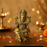 Brass Fine Art Ganesha Idol Sitting On Lotus Base 4 Inch