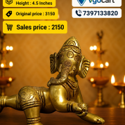 Brass Crawling Baby Ganesha Idol 4.5 Inch