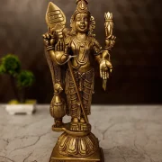 15 Inch Pure Brass Murugan Idol | Handmade Lord Murugan Statue for Home, Pooja Room & Temple Décor