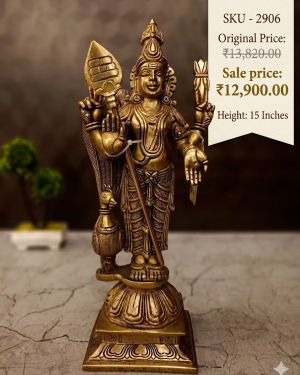 15 Inch Pure Brass Murugan Idol | Handmade Lord Murugan Statue for Home, Pooja Room & Temple Décor