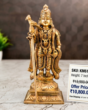 Authentic Bronze Raja Murugan Idol 7 Inch – Handmade South Indian Murugan Statue