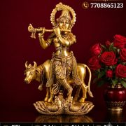 Brass Cow Krishna Idol 8 Inch