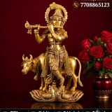 Brass Cow Krishna Idol 8 Inch