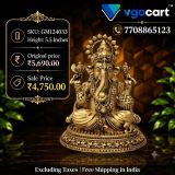 Brass Fine Art Ganesha Sitting On Oval Base Statue 5.5 Inch