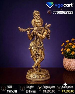 Buy Brass Fine Art Lord Krishna Idol 10 Inch with premium handcrafted detailing. Perfect for pooja room, home décor, gifting, and spiritual spaces.