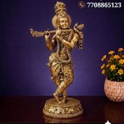 Brass Fine Art Lord Krishna Idol 10 Inch