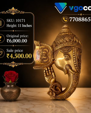 Brass Ganesha Face Wall Mount 11 Inch | Antique Brass Lord Ganesha Wall Hanging for Home Décor & Pooja