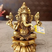 Brass Ganesha Idol Sitting on Lotus Base 5 Inch – Premium Brass Lord Ganesha Statue for Pooja Room, Home Décor & Gifting