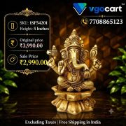 Brass Ganesha Idol Sitting On Lotus Base 5 Inch
