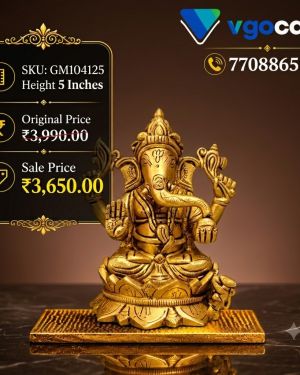 Premium Brass Ganesha Idol Sitting on Lotus Base 5 Inch | Antique Finish Ganesh Murti for Home, Office & Pooja Room