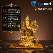 Brass Ganesha Idol Sitting on Lotus Base 5 Inch