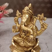 Premium Brass Ganesha Idol Sitting on Lotus Base 5 Inch | Antique Finish Ganesh Murti for Home, Office & Pooja Room