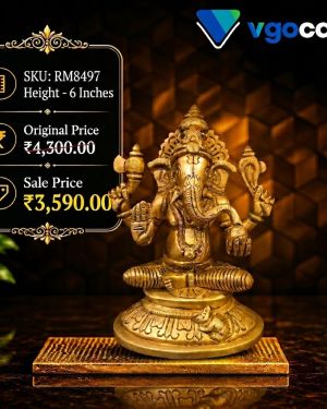 Brass Ganesha Idol Sitting on Oval Base 6 Inch – Premium Brass Lord Ganesha Statue for Home, Office & Pooja Room