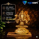 Brass Ganesha Idol Sitting on Oval Base 6 Inch