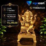 Brass Ganesha Idol with Chowki Stand 7 Inch