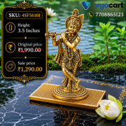 Premium Brass Fine Art Krishna Idol 3.5 Inches – Handcrafted Lord Krishna Brass Statue for Home, Pooja Room & Spiritual Decor