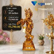 Brass Krishna with Floral Base Idol 10 Inch