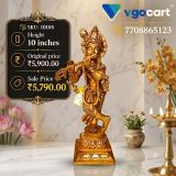 Brass Krishna with Floral Base Idol 10 Inch