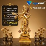 Brass Krishna with Square and Round Base- 9.5 inch