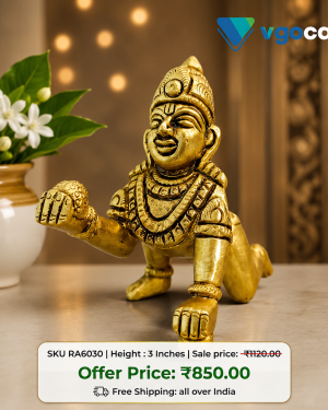 Brass Laddhu Gopal Idol 3 Inch – Premium Brass Krishna Idol for Home Pooja & Spiritual Décor