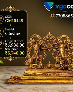 Divine Brass Lakshmi Ganesha Idol with Ornamental Arch 6 Inch | Handmade Spiritual Statue for Home Temple, Prosperity & Gifting