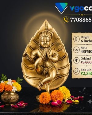 Traditional Brass Leaf Krishna Idol 6 Inch – Premium Lord Krishna Brass Murti for Home Décor & Pooja