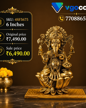 Brass Lotus Ganesha Idol 6 Inch for Pooja | Antique Brass Ganpati Statue