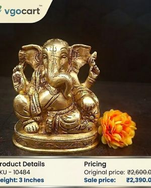 Premium Brass Modern Ganesha Idol 3 Inch for Home Décor, Pooja Room & Spiritual Gifting