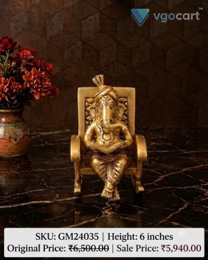 Handcrafted Brass Modern Ganesha Sitting on Chair 6 Inch | Premium Antique Finish Ganesh Idol for Home & Office