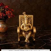 Brass Modern Ganesha Idol on Chair Large 6 Inch