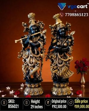 Brass Radha Krishna Idol 29 Inch | Premium Handmade Antique Brass Statue for Home Temple, Pooja Room, Living Room Décor & Spiritual Gifting