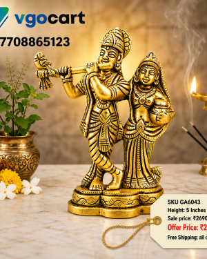 Premium Brass Radha Krishna Idol 5 Inches – Handcrafted Radha Krishna Brass Statue for Pooja, Home Decor & Gifting