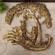 Brass Radha Krishna Tree Wall Mount 13 Inch – Antique Handmade Brass Wall Hanging for Living Room, Pooja Room & Home Décor