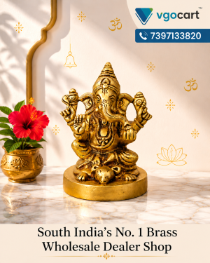 Brass Round Base Ganesha Idol Sitting on Rat 4.5 Inch | Antique Brass Lord Ganesha Murti for Home, Office & Pooja Decor