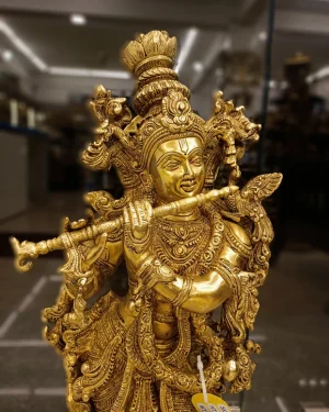 Brass Super Fine Krishna Idol 26 Inch – Handmade Premium Brass Lord Krishna Statue for Home Temple, Pooja Room, Living Room & Luxury Home Décor
