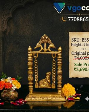 Brass Swing Baby Krishna Idol 9 Inch – Handcrafted Bal Krishna Jhula Statue for Puja, Home Decor & Gifting