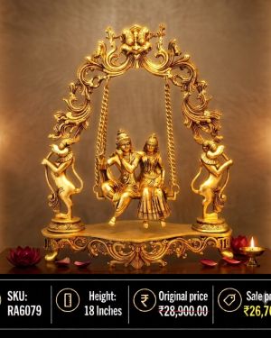 Brass Swing Radha Krishnan Idol 18 Inch | Premium Jhula Radha Krishna Brass Statue for Home, Temple & Gifting