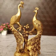 Brass Two Peacock on Tree Statue 7 Inch | Handmade Antique Brass Peacock Showpiece for Home Décor, Living Room, Vastu & Luxury Gift