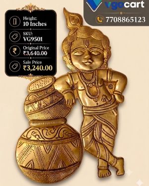 Brass Wall Mount Pot Krishna Idol 10 Inch – Handcrafted Lord Krishna Wall Hanging Statue for Home Décor & Pooja