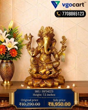 Brass Pagadi Ganesha Idol for Pooja 7.5 Inch | Antique Brass Ganpati Statue for Home Temple & Décor