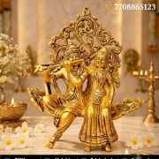 Brass Radha Krishna Idol Sitting Designer Sofa 10 Inch