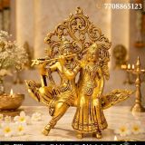 Brass Radha Krishna Idol Sitting Designer Sofa 10 Inch