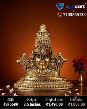 Brass Fine Art Perumal Bust Idol 3.5 Inch | Premium Handmade Antique Brass Lord Vishnu Bust for Pooja Room, Home Temple & Spiritual Décor