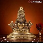 Brass Fine Art Perumal Bust Idol 3.5 Inch | Premium Handmade Antique Brass Lord Vishnu Bust for Pooja Room, Home Temple & Spiritual Décor