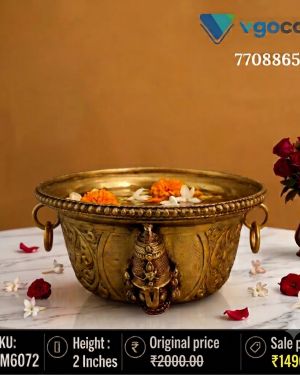 Brass Perumal Laxmi Bowl 2 Inch – Premium Handcrafted Brass Pooja Bowl for Home Temple & Daily Worship